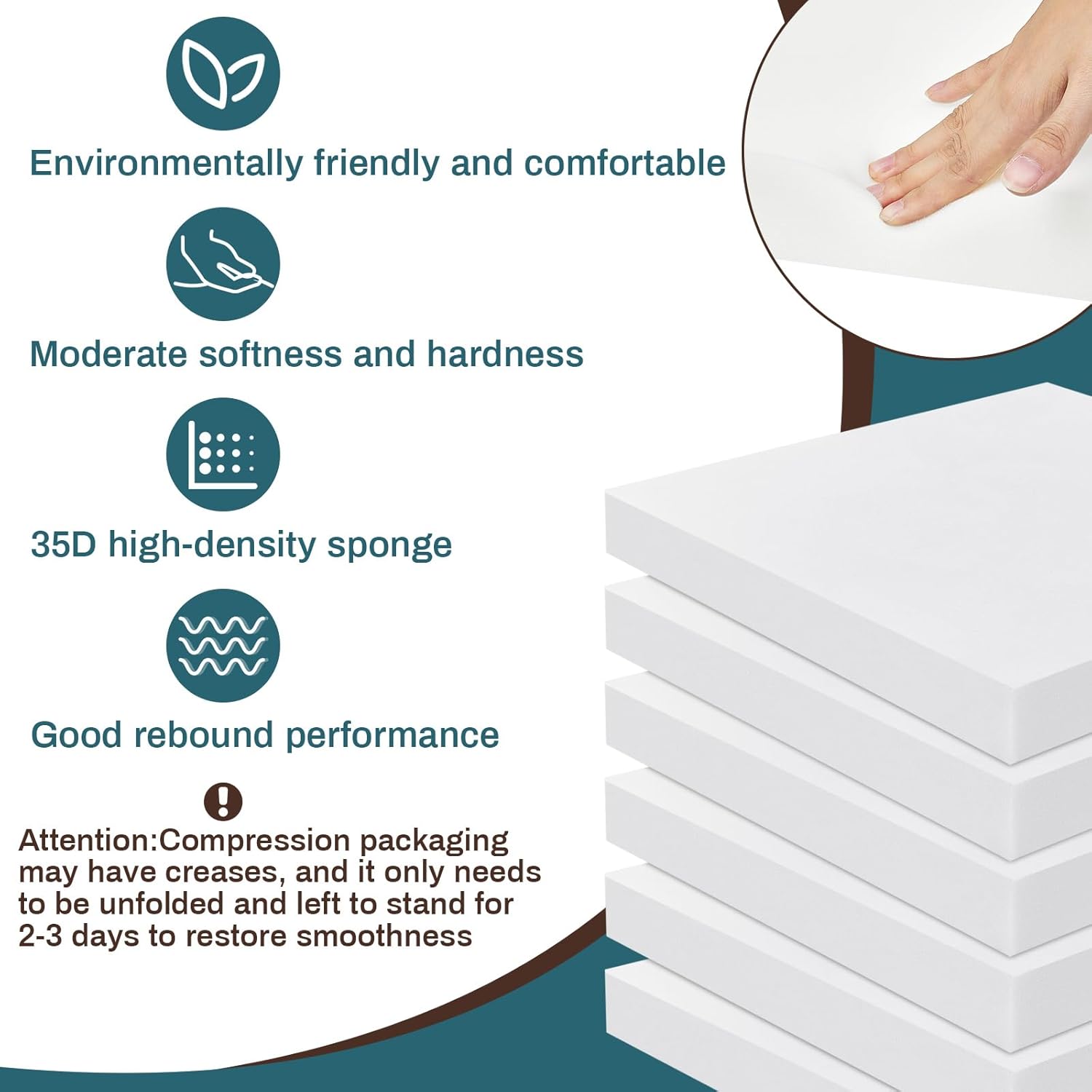 Frienda 6 Pack 3" X 24" X 24" Upholstery High Density Foam Cushion White Square Seat Replacement Cushion or Commercial Use Stuffing Craft Foam Couch Chair Padding DIY Projects