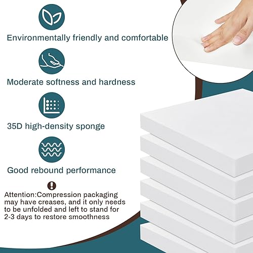 Vista 10 de Frienda 6 Pack 1" X 24" X 24" Upholstery High Density Foam Cushion White Square Seat Replacement Cushion or Commercial Use Stuffing Craft Foam Couch