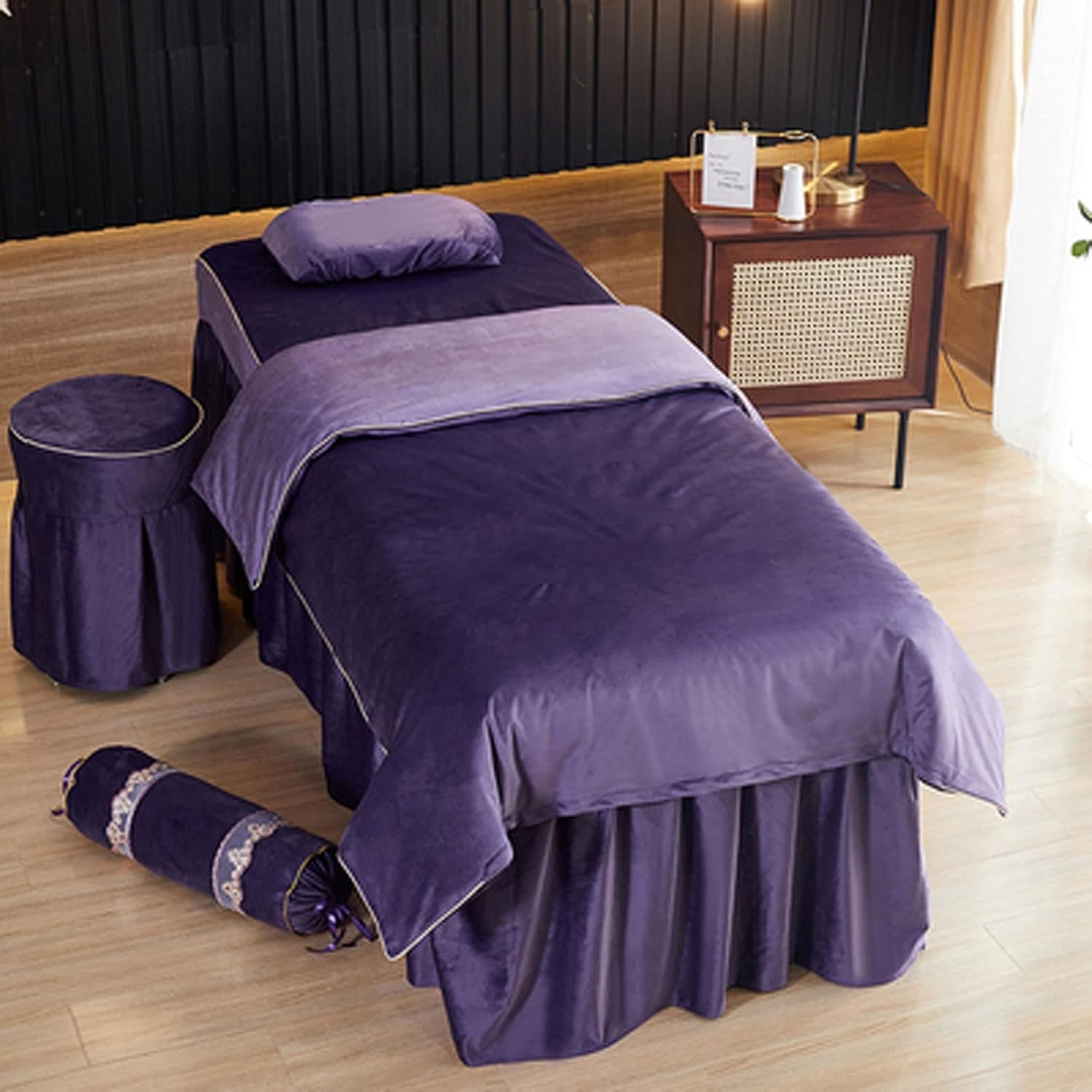 Beauty Cover Four-Piece Light Pure Color Fashion Beauty Salon SP Shampoo Bed Cover Massage Bed Cover (Purple 70 x 190 cm)