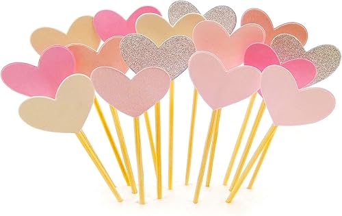 GUCUJI Decoración para cupcakes, púas de cóctel, divertido corazón rosa con purpurina, 50 piezas disponible en Yaxa Costa Rica