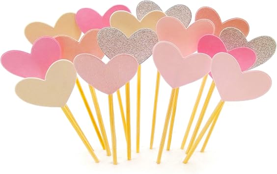 GUCUJI Cupcake Toppers, Cocktail picks, Funny Pink Heart Glitter, 50 Pcs