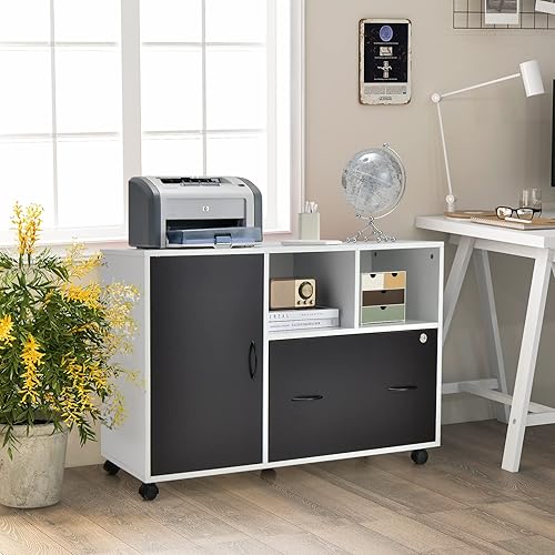 Miniatura 2 de SILKYDRY Archivador lateral con cerradura, archivador para archivos de tamaño legalcartaA4, soporte de impresora de 40 pulgadas con estantes de