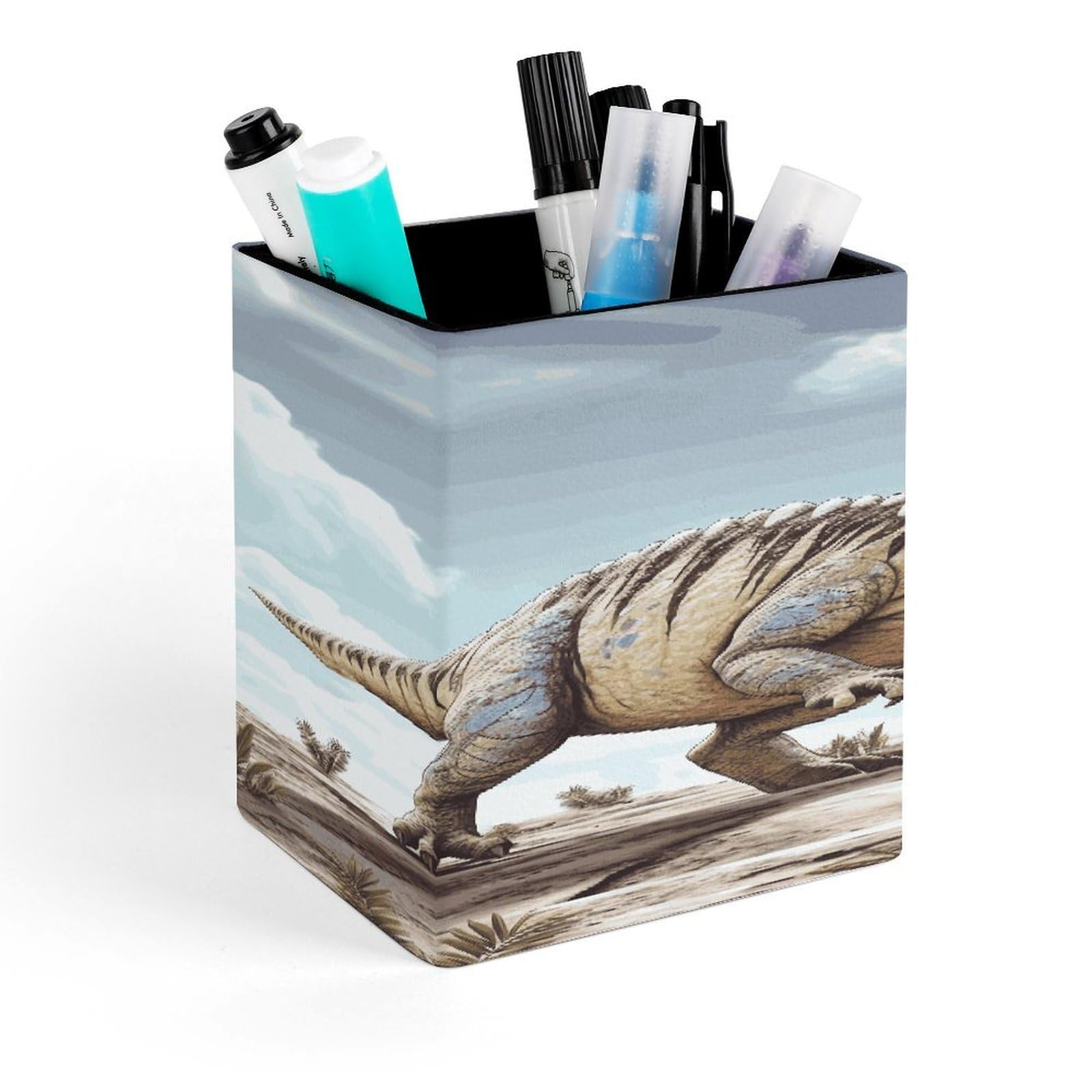 FekiLoot Dinosaur Walking Dinosaur Walking Pen Holder Personalized Desktop Pencil Holders Case Office Accessories Container Box for Square Pen Cup Desktop Organizer Makeup Brush Holder Caddy Storage