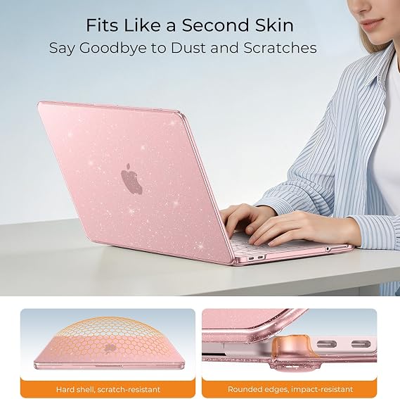 EooCoo for MacBook Neo Case 13 inch 2026, 100% Match Color, Sparkly Blush