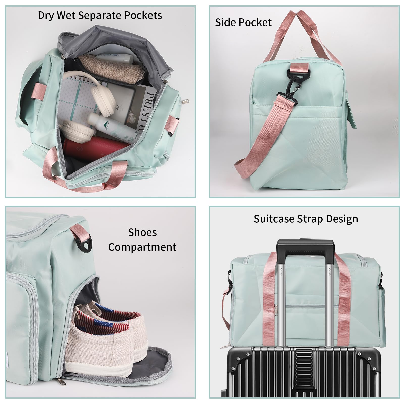 Borsone pieghevole da 35 l, borsa da palestra, borsone da viaggio, per viaggi, essenziali, palestra, allenamento, sport, Verde, large duffle bag size ：18.9 x 10 x 11 inch, Moda