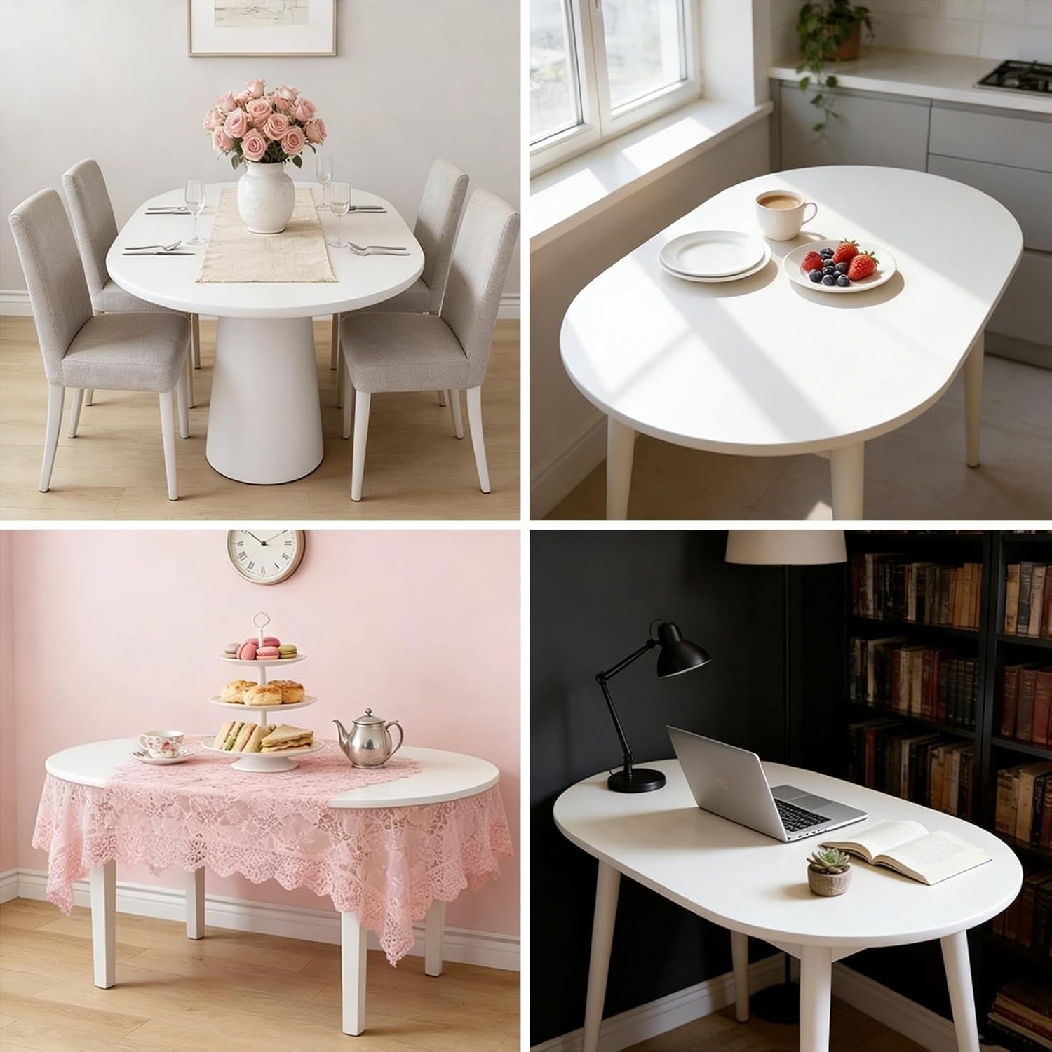 Oval Table Top, White Dining Table Replacement Surface, DIY Portable Desktop Easy to Clean for Restaurant Living Room Balcony (31.5x19.7in/80x50cm)