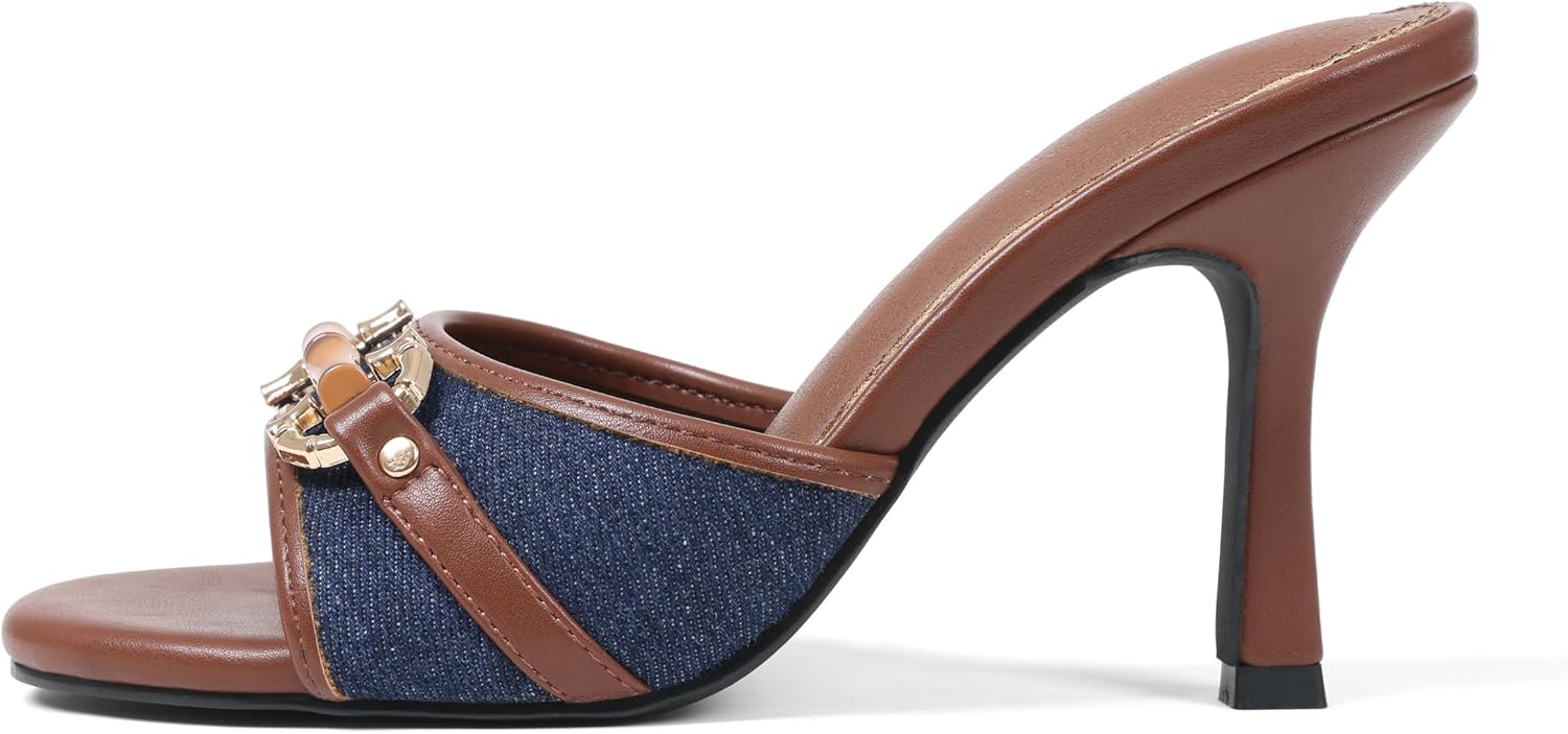 AOSPHIRAYLIAN High Heels Mules for Women Open Toe Slip on Stiletto Heels for Women Round Toe Heeled Mule Sandals Comfortable Peep Toe Sandals Women Wedding Party Summer Dress Shoes