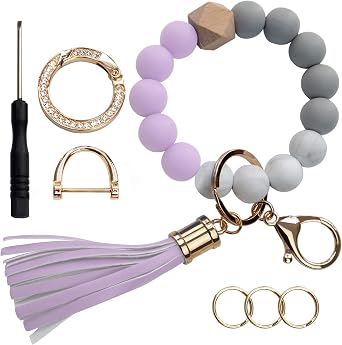 Silicone Beads Key Ring Keychain Bracelet Wristlet for Women, Cute Bead Car Keys Holder Chain Bangle Beaded Keyring