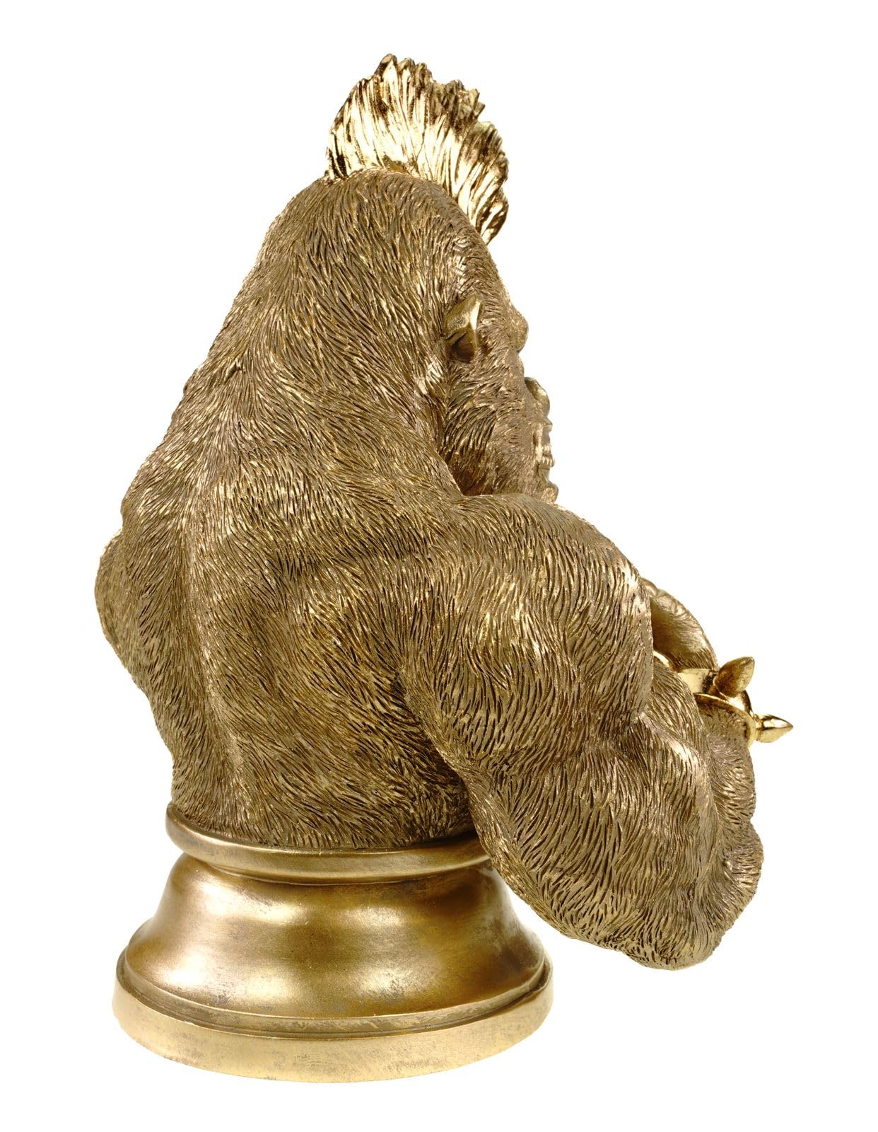 Kremers Schatzkiste Decorazione XXL in poliresina dorata, 30 x 23 x 17 cm, gorilla muscolosa con irochesi, posa combattimentica, figura di animali ricca, decorazione per il soggiorno e l'ufficio