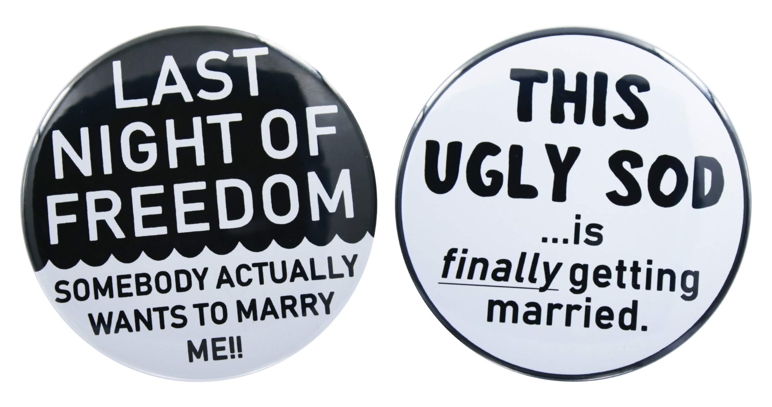SET OF TWO FUNNY STAG DO BADGES (3 INCH), Black, Large