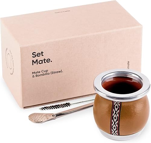 Miniatura 9 de thebmate Tiny Mate Premium Set Yerba Mate Cup  Taza de té de cerámica hecha a mano  Cuero blanco envuelto hecho a mano en Uruguay  Set Mate Tiny con
