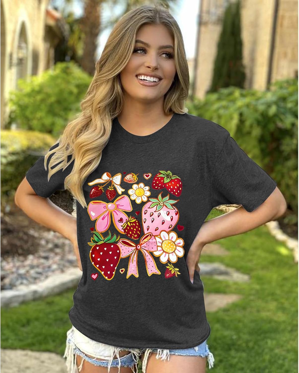 Strawberry Shirt for Women Fruit Graphic T-Shirt Short Sleeve Summer Strawberry Floral Tee Tops - Image 4