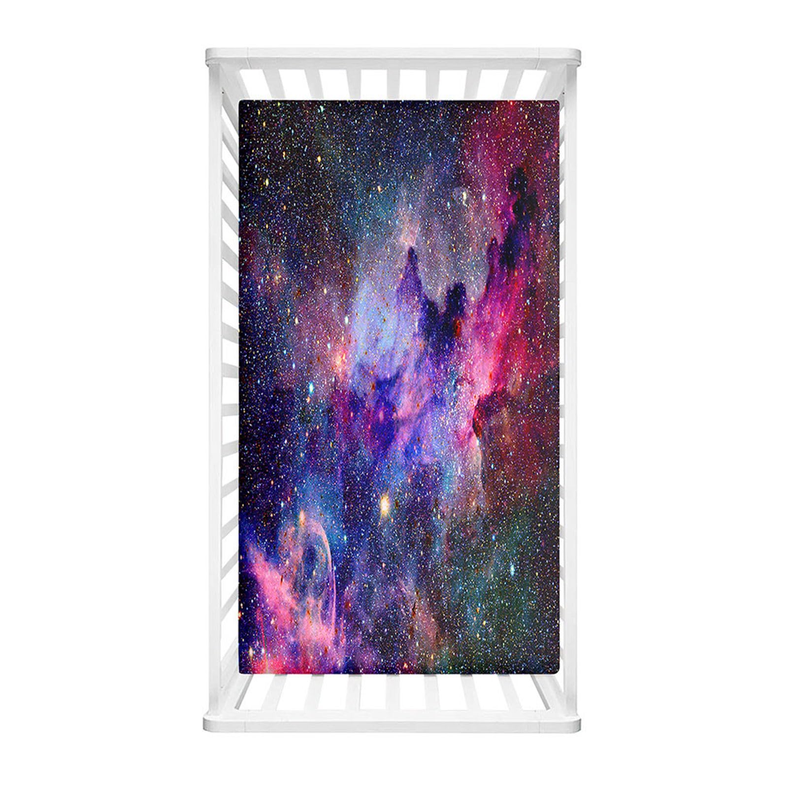 Odot Cot Bed Fitted Sheets, Starry Sky Pattern Cot Bed Sheet Fitted Sheets for Cribs Baby Bed Sheets Soft Bassinet Sheets Cot Bed Mattress Protector for Boy Girl (Galaxy,70x140cm)