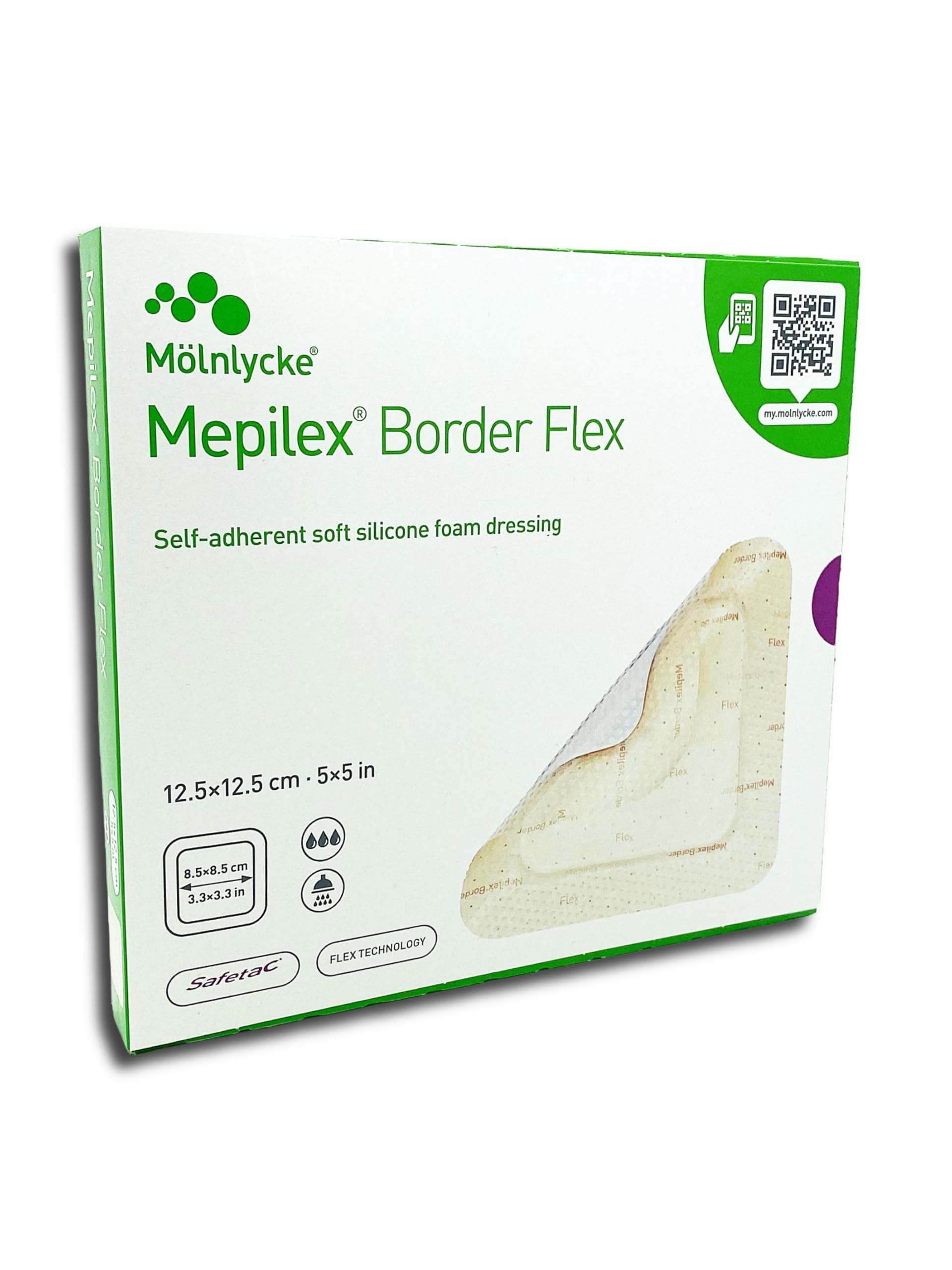 Mölnlycke Mepilex Border Flex 12,5x12,5 cm | Elastyczny Opatrunek Piankowy z Silikonem | Safetac | 5 Sztuk