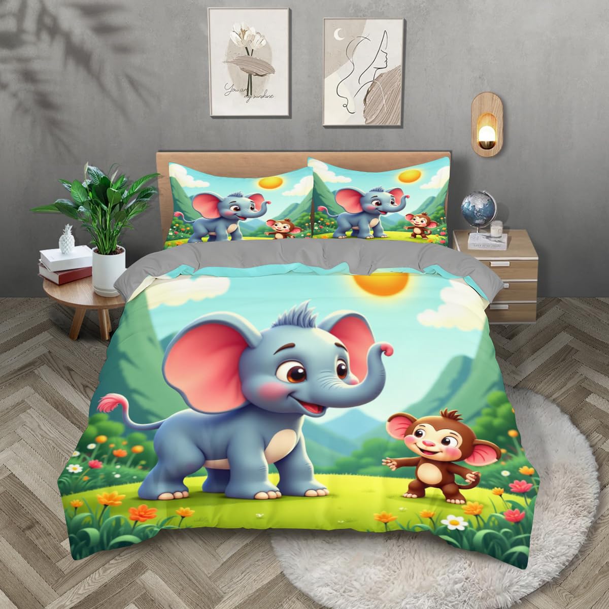 Housse de couette 200x200 animaux de la jungle pour chambre enfant