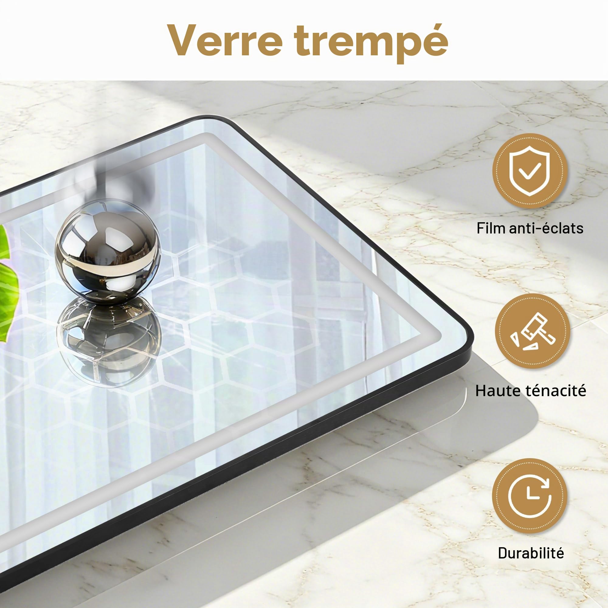 Barberpub Miroir Mural avec éclairage, Niveau Complet du Corps avec Cadre en Aluminium, Grand Miroir avec Interrupteur Tactile, 3 Couleurs légères dimmables, 17x65x177 cm, J6271 (Noir)