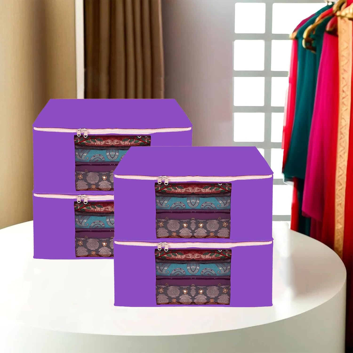 Garment Cover Non-Woven 90 GSM with Transparent Window & Double Metal Zipper – Pack of 4 | Dustproof Clothes Storage Bag for Sarees, Suits, Jackets, Shirts SBXLRL152493517524148525032-image-28