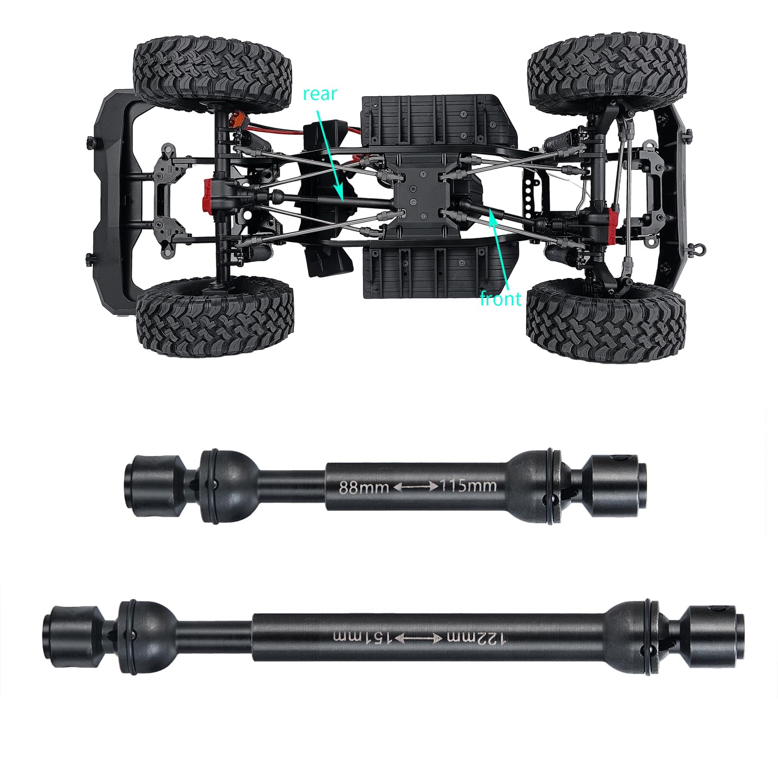 WEFEINO RC Drive Shaft Steel Front & Rear Driveshaft 88-115mm & 122-151mm for Axial SCX10 III AXI03027 Base Camp 1/10 RC Crawler Car Upgrade Part