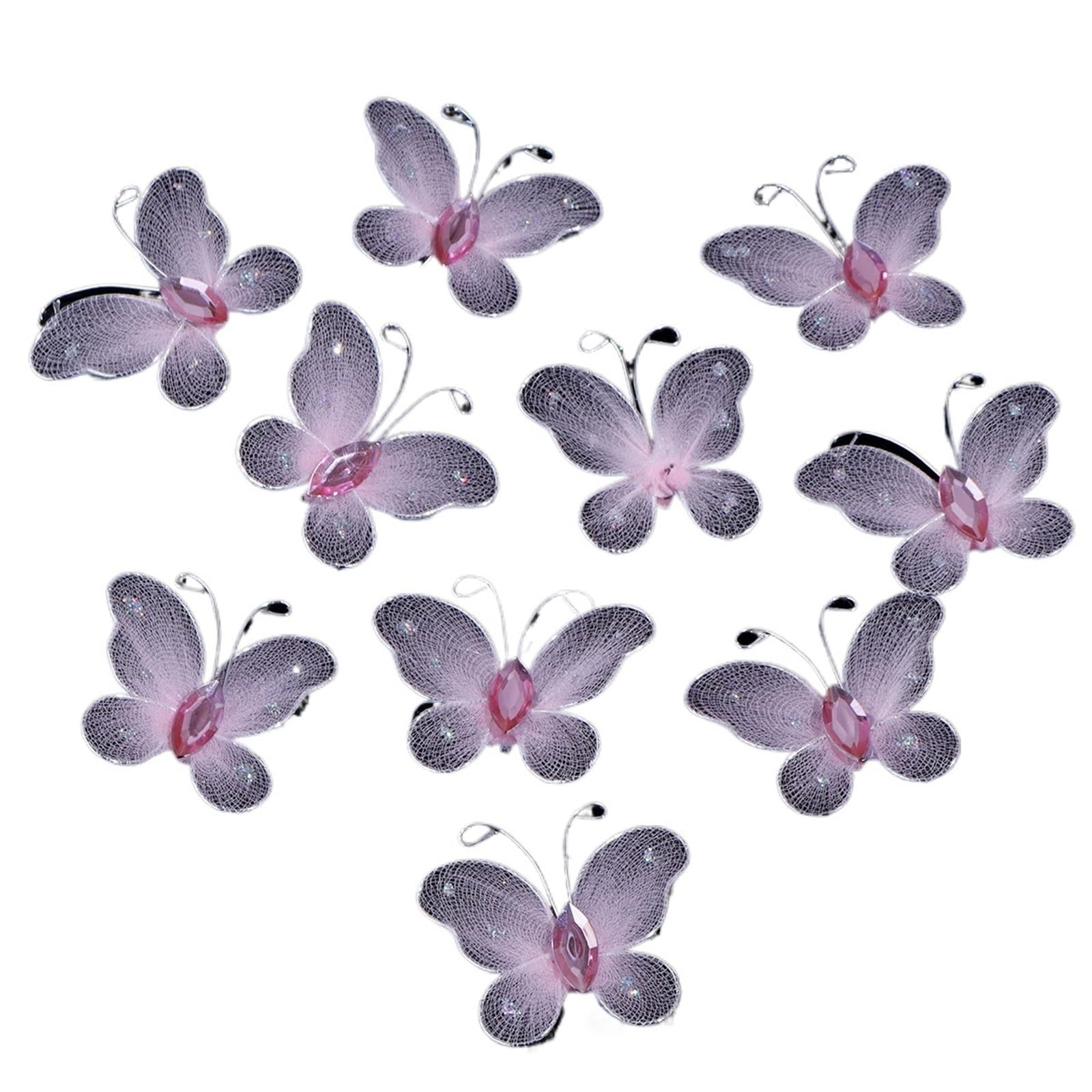 Wtaxbh Pink Iron On Patches 30Pcs/Lot 4Cm Gauze Butterfly Appliqued 3D Fabric Mesh Simulation Dreamy Patch For Diy Sewing Craft Decoration(Pink)