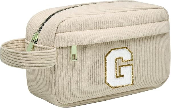Borsa per cosmetici per donna Personalizzata Iniziale, Pochette Trucchi Viaggio con Tasca Interna, Trousse Trucchi Organizer Cosmetici, Regalo Compleanno Natale Ideale per Donne Ragazze Amic BeigeG - 1