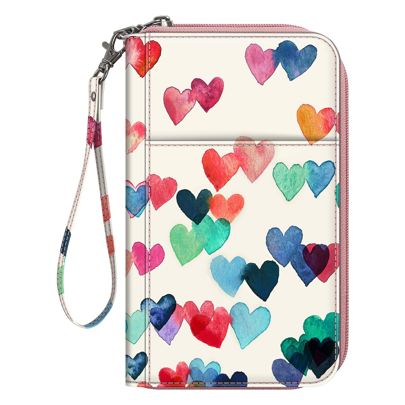 FINTIE Passport Holder Travel Wallet for Family, RFID Blocking Travel Document Organizer Clutch Bag for Passports, Business Cards, Credit Cards, Boarding Passes, Raining Heart