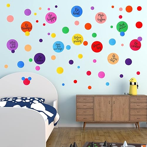Miniatura 5 de TaoBary 288 calcomanías de pared de lunares, inspiradoras para aula, niños, cita motivacional, círculo, calcomanías de pared extraíbles con letras