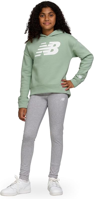 Conjunto de leggings con forro polar y buzo con capucha de 2 piezas para niñas pequeñas | Leggings con forro polar, gráfico frontal, logotipo termosellado, cintura ancha, buzo deportiva, ropa deportiva para niños