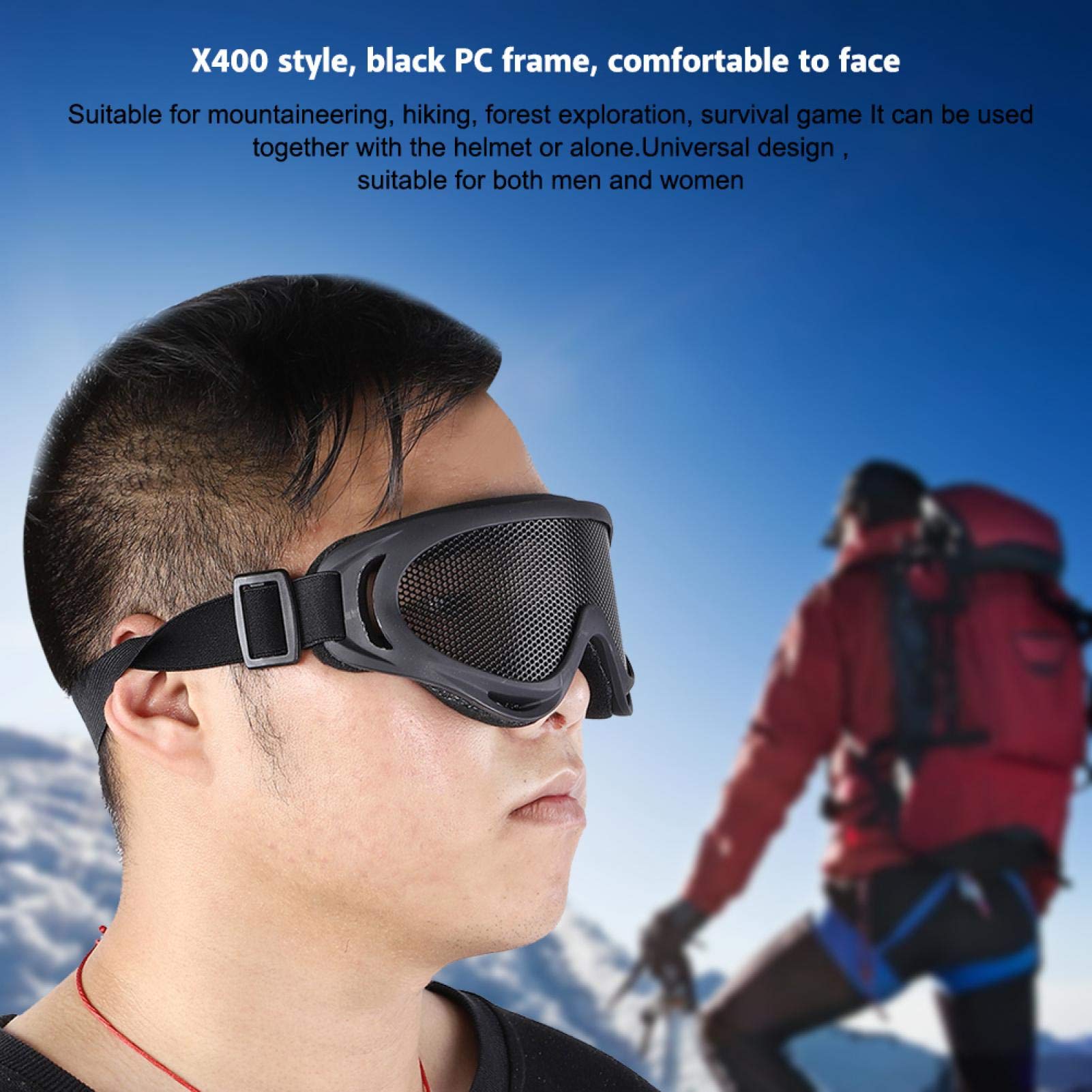 Airsoft Outdoor Paintball Eyewear, X400 Tactics Gafas de Malla Gafas tácticas Gafas de Malla Protección a Prueba de Polvo Correa de Alta Elasticidad para montañismo Senderismo(Negro)