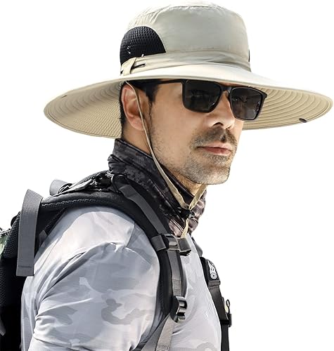 Miniatura 8 de Sombrero de sol para hombres y mujeres, sombrero de pescador de ala ancha, protección UV, repelente al agua, sombrero ventilado para pesca,