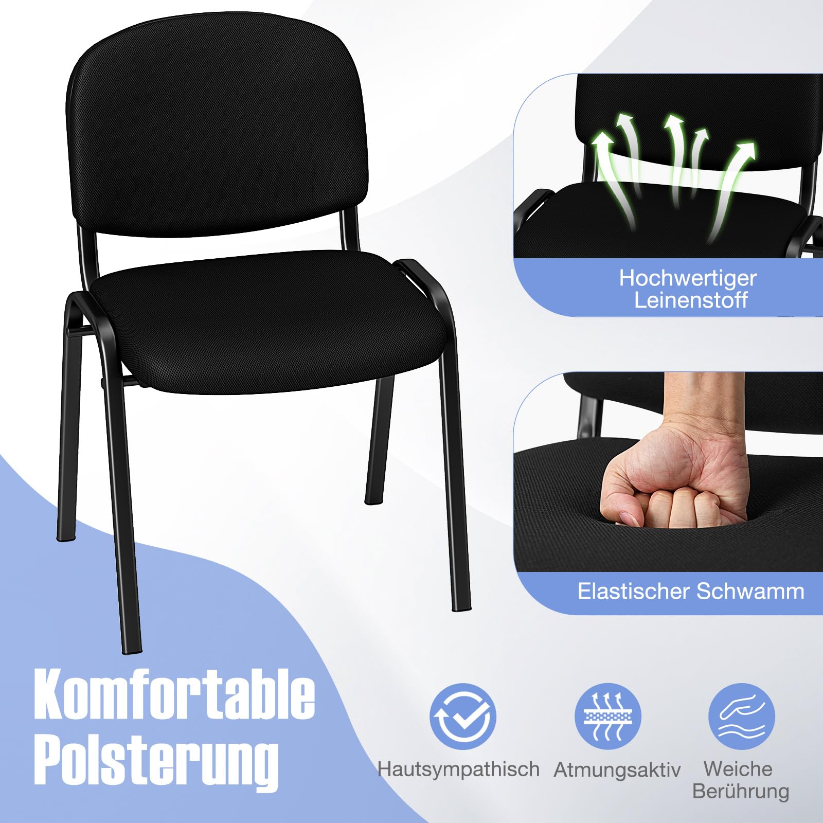 COSTWAY Konferenzstühle stapelbar 5er Set, Besucherstühle ohne Armlehnen, armlose Stapelstühle mit Metallrahmen, Wartezimmerstühle für Büro, Konferenzraum, Schwarz