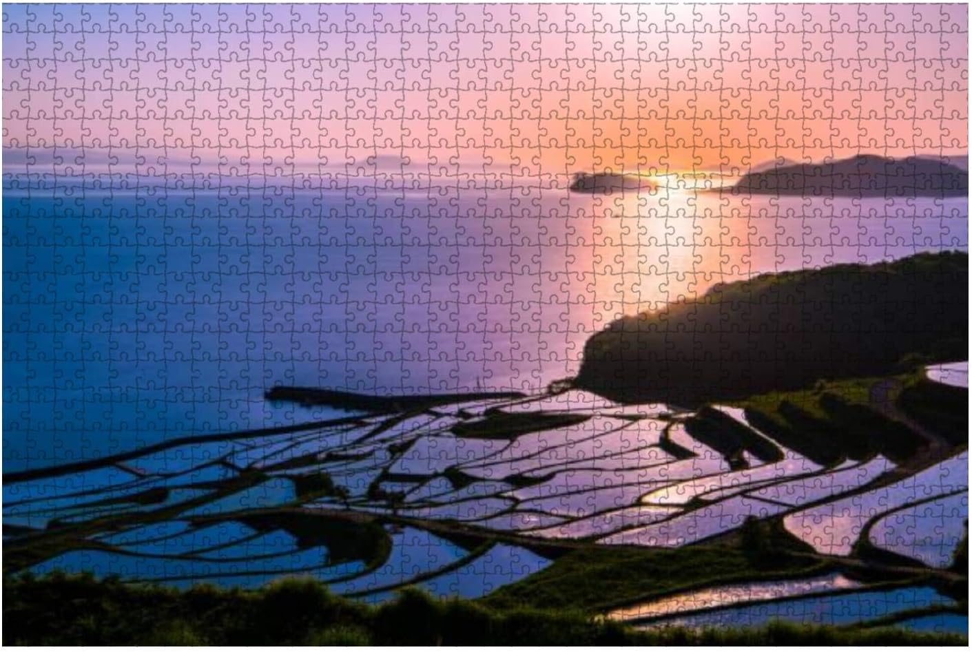 Doya Tanada sunset on the rice field kyushu japan 1000 Pieces Wooden Jigsaw Puzzles for Adults Decompression DIY Children Educational Puzzles Creative Games Toys Gift Home Decor