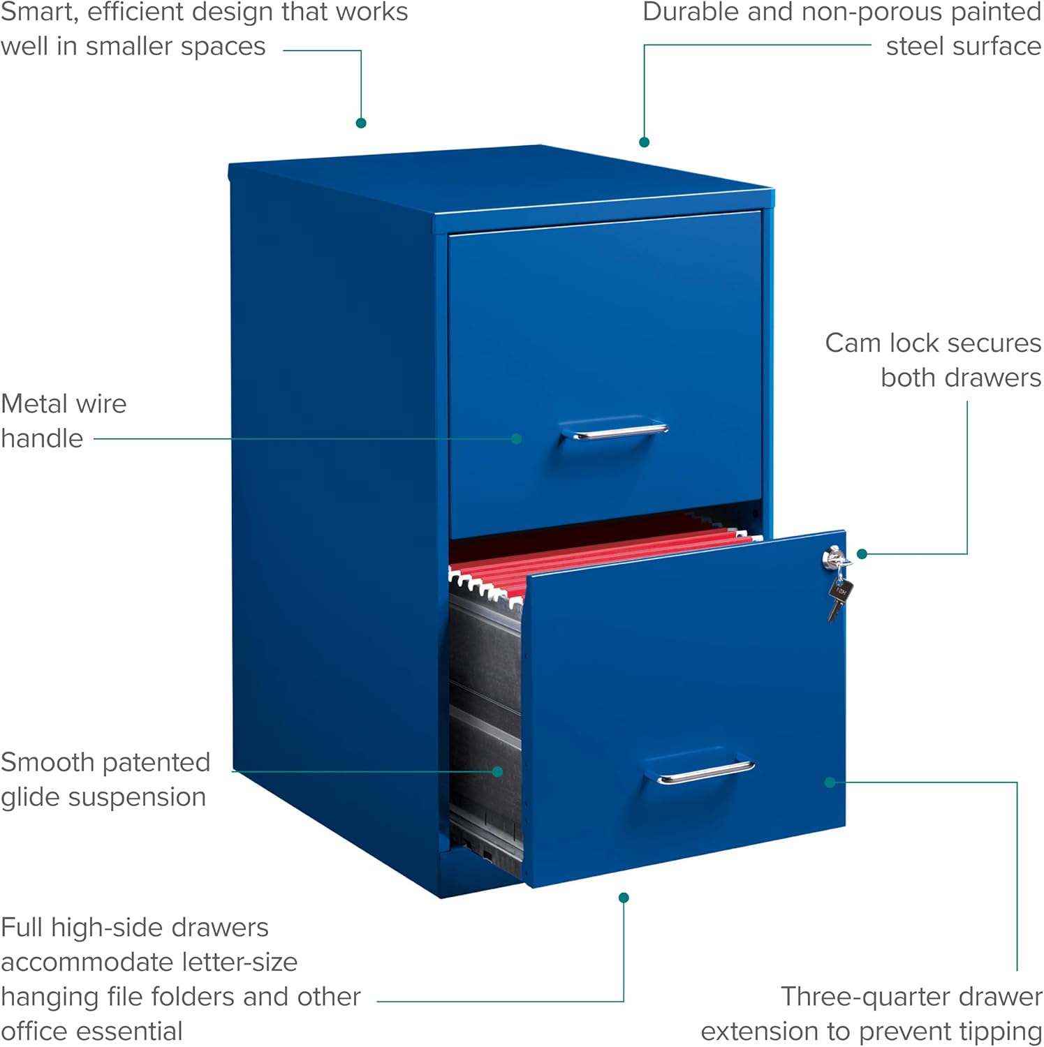 Space Solutions 18" 2 Drawer Metal File Cabinet Classic Blue