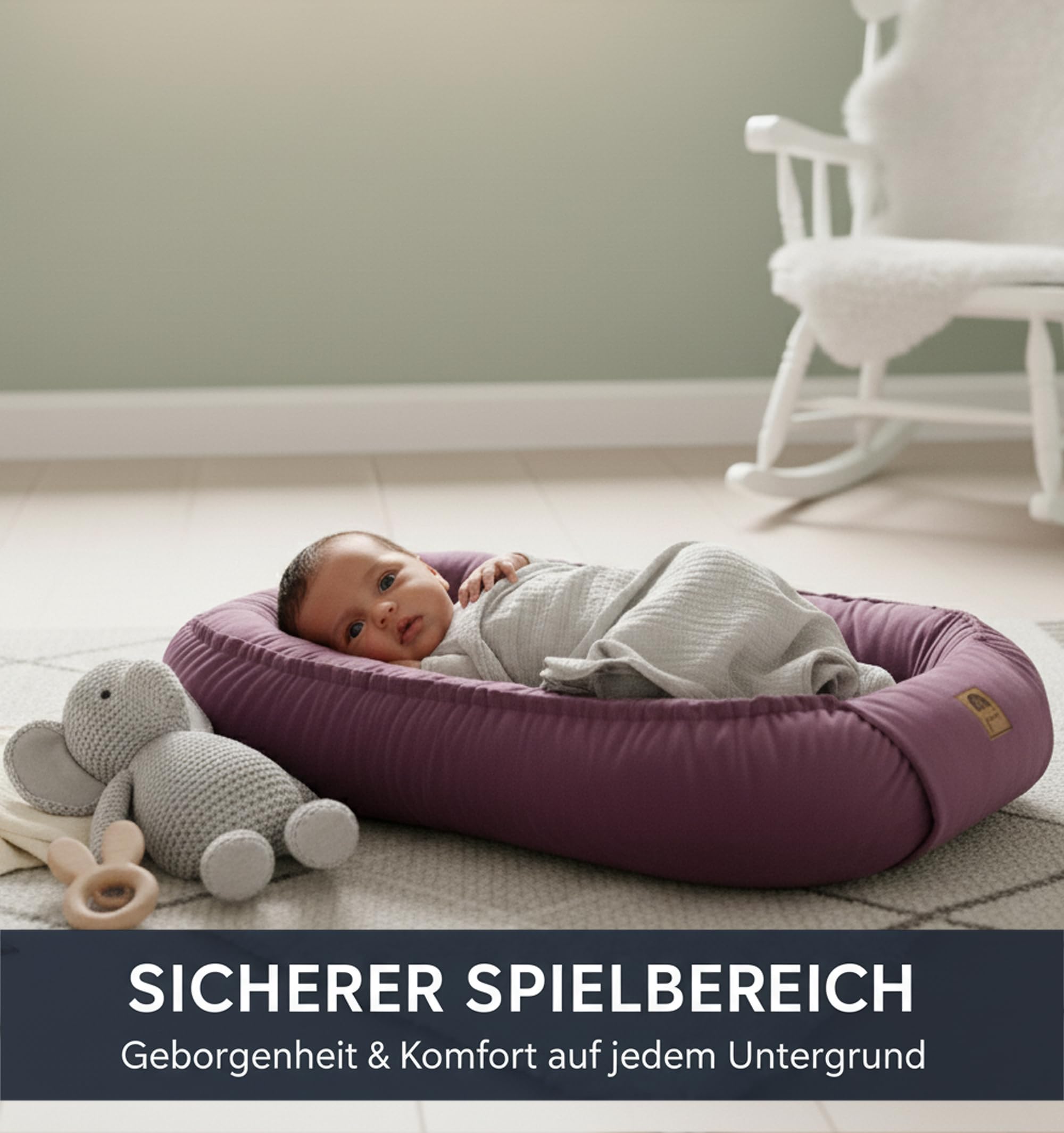 PIMKO Nid multifonctionnel réversible pour bébé, nid douillet, cocon pour bébé, nid antiallergique pour nouveau-né, cocon 60 x 90 cm, peluche douce, vert (Sunset Pink)