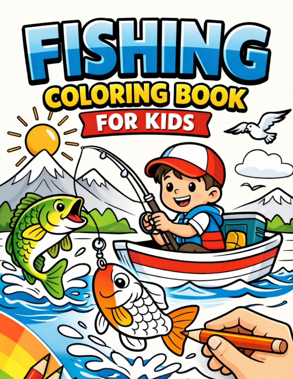 fishing coloring book for kids: 40 unique illustrations to have fun with creativity