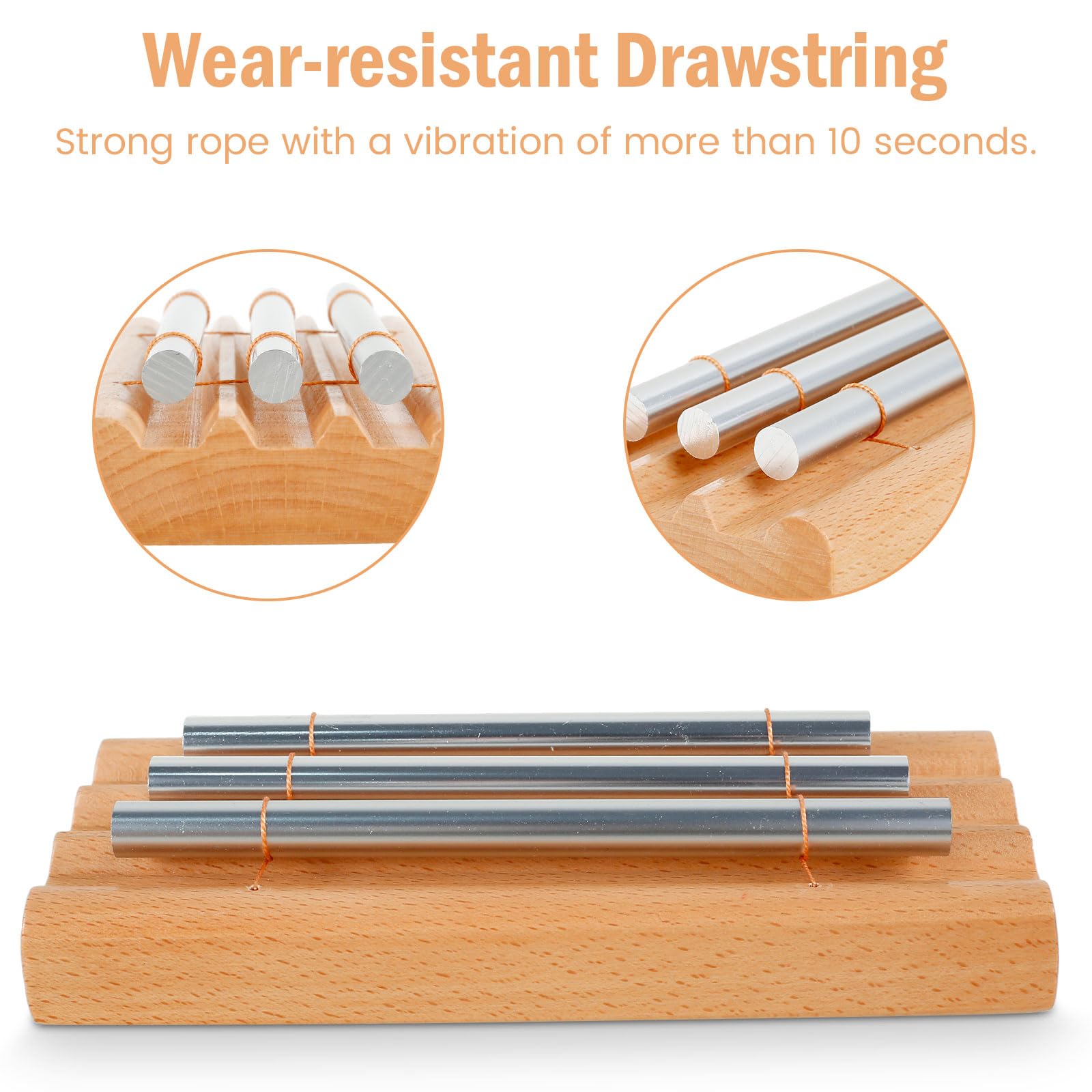 KTZCTPCA 3-Tone Meditation Chime, Hand Percussion Chimes with Mallet, Light Brown