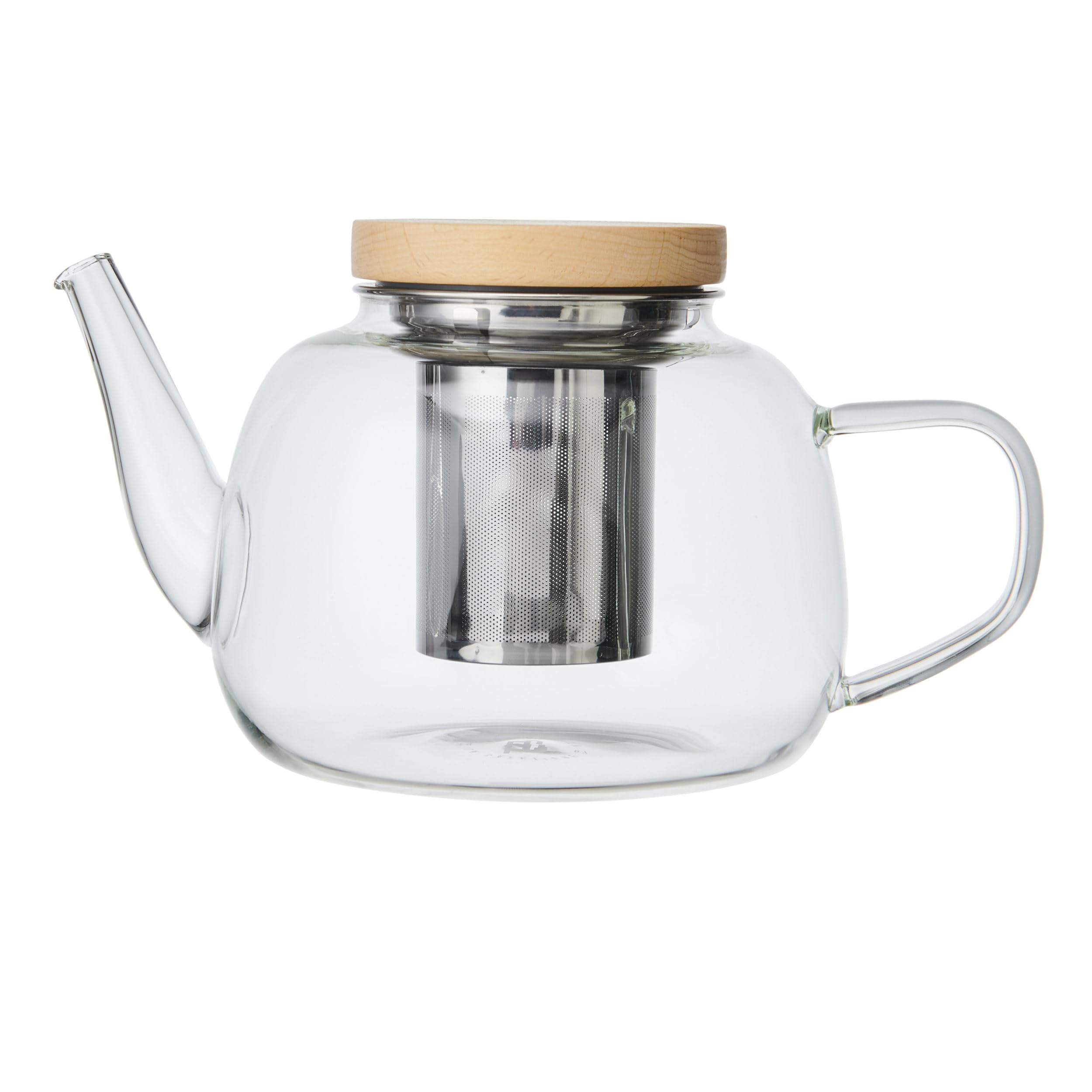 La Cafetière Rialto Glass Teapot with Filter and Stylish Wooden Lid, 4 Cup Borosilicate Glass Teapot Drip Proof Sprout, Heat and Thermal Shock Resistant, with Removable Stainless Steel Filter, 1.2L