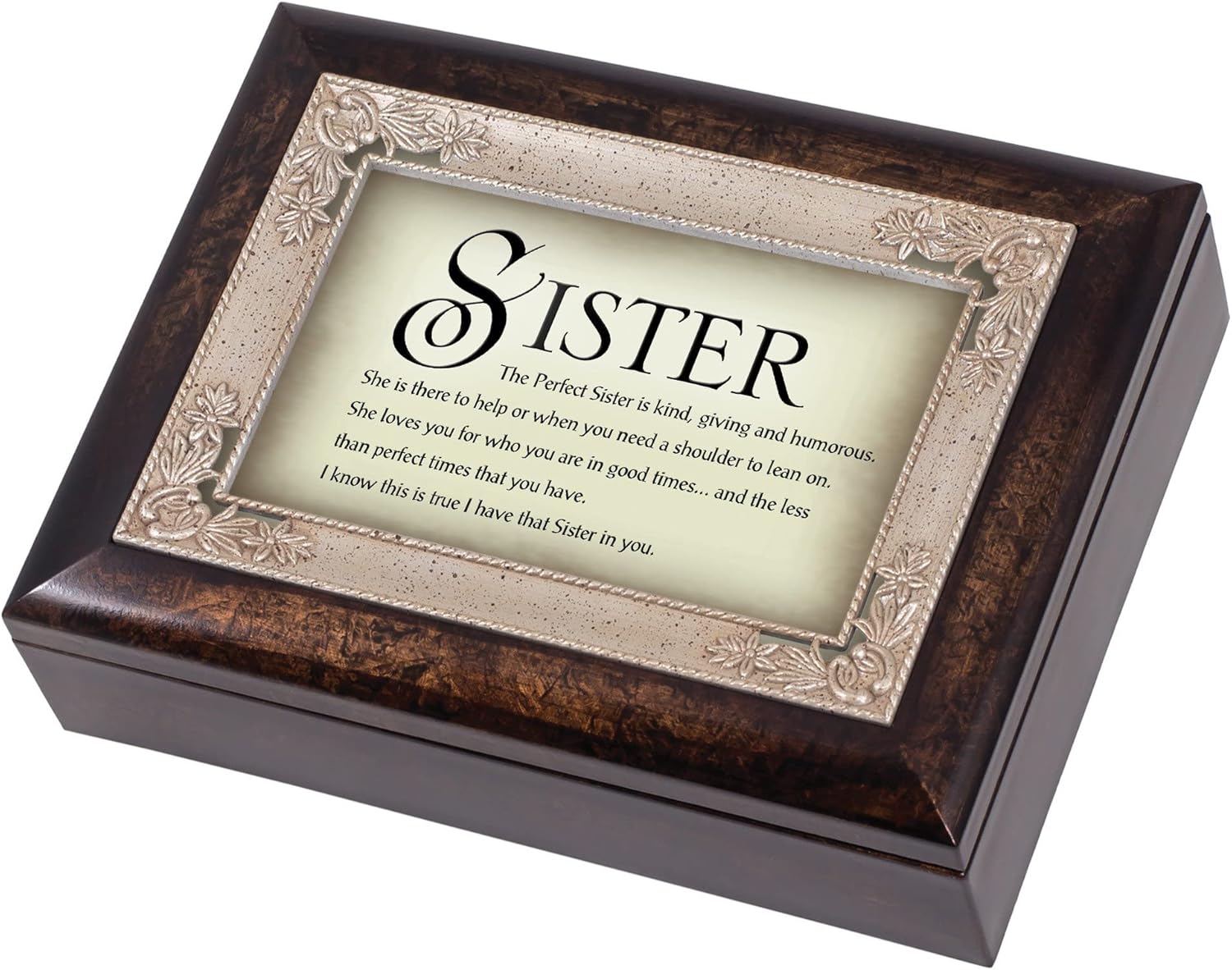 Cottage Garden The Perfect Sister Burlwood Jewelry Music Box Plays Amazing Grace