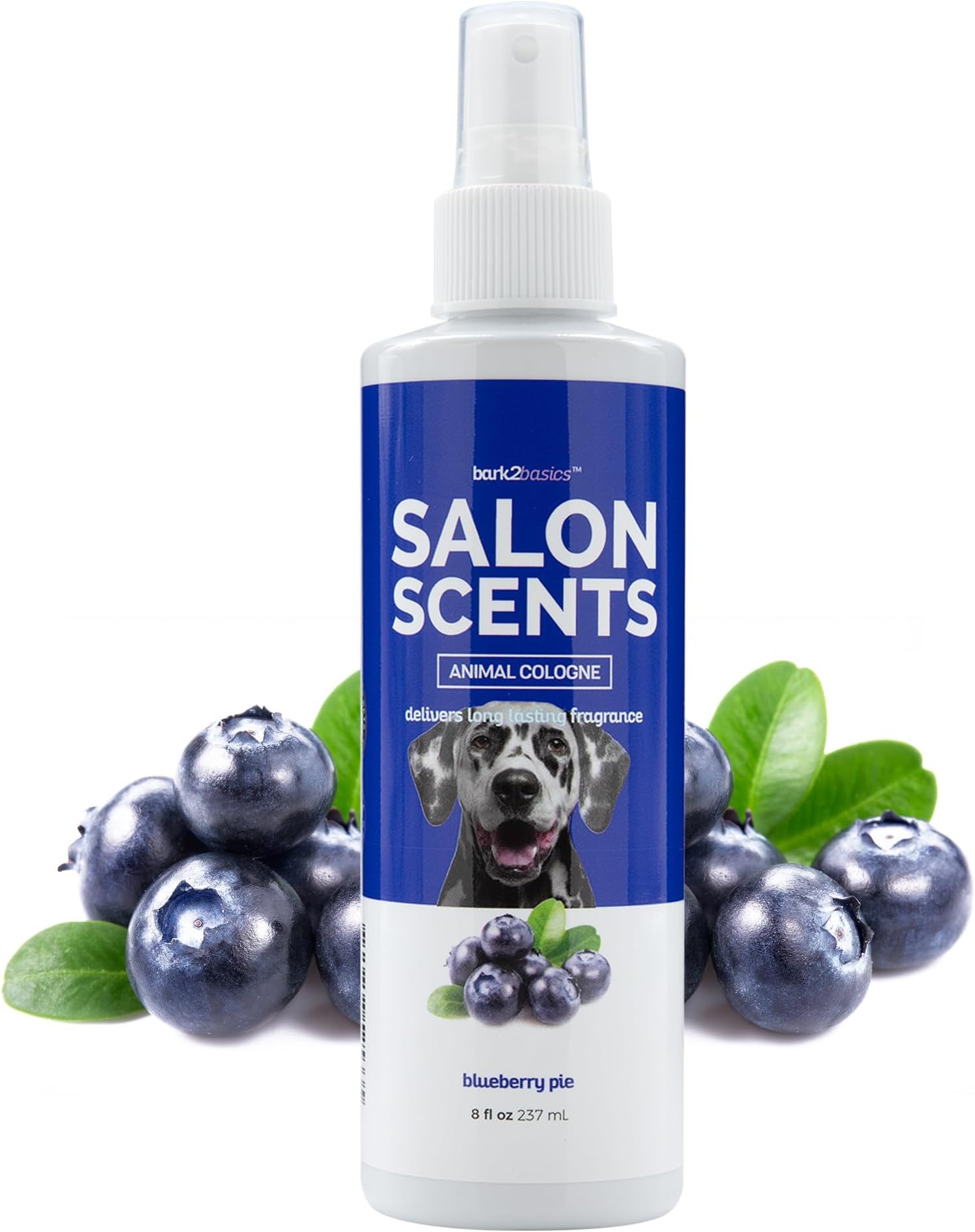 Bark2Basics Salon Scents Pet Grooming Cologne Spray - 8 oz, Natural Professional Groomer Grade Perfume Deodorant for Dogs and Cats, Long Lasting, Deodorizing (Blueberry Pie)