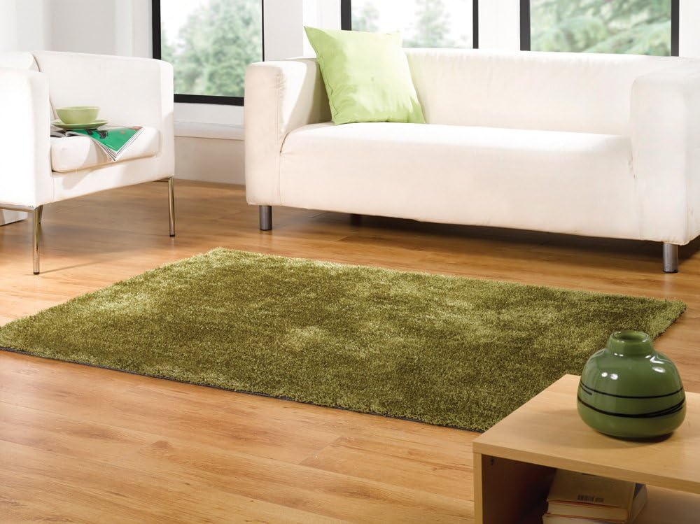 Lord of Rugs Large Modern Thick Shaggy Soft Touch & Feel Plain Soft Green Mix Rug in 120 x 170 cm (4' x 5'6'') Carpet