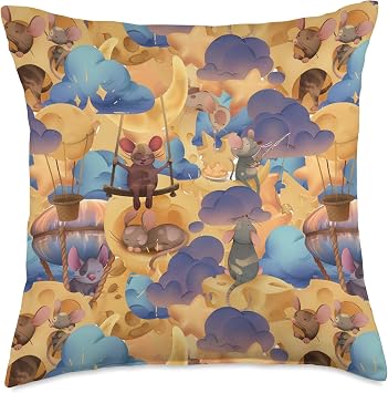 Mouse Dream Rat Cute Cheese Moon Clouds Mice Kawaii Pattern Throw Pillow
