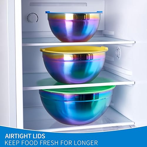 Miniatura 7 de Onlycooker Tazones de mezcla arcoíris con tapas herméticas, cuenco de acero inoxidable, cuencos para ensalada, 4 piezas, coloridos cuencos