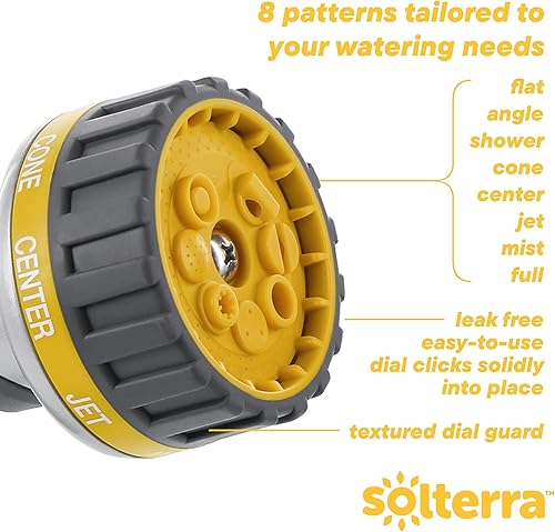Miniatura 8 de Solterra boquilla de manguera de jardín ajustable con 8 patrones, multiestampado, Gris