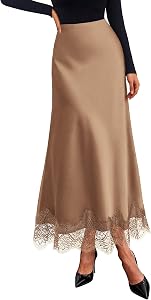 BTFBM Lace Trim Satin Skirts for Women Elegant
