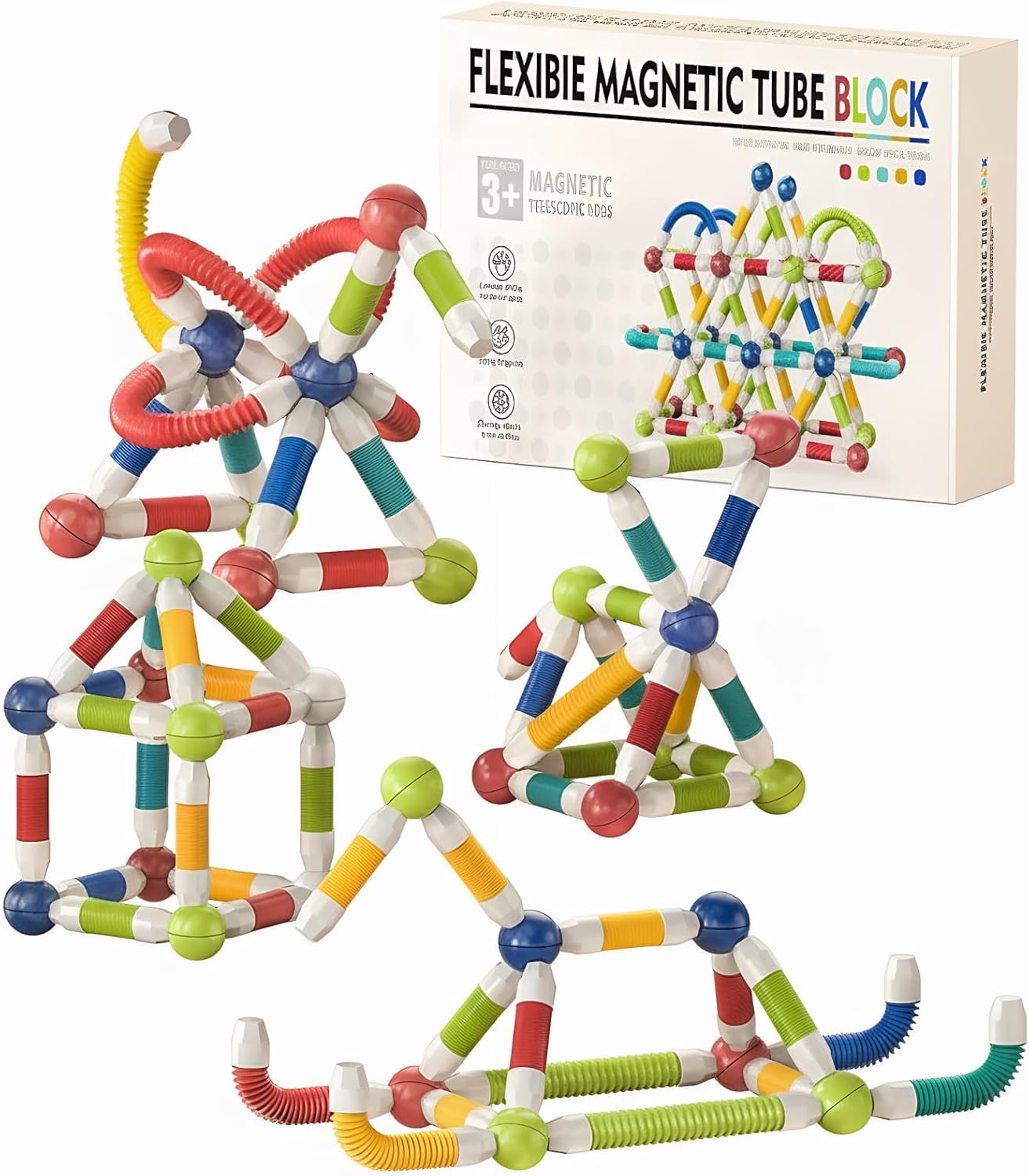 85PCS Extendable Magnetic Toy Montessori Toys for Boys & Girls,STEM Education Building Blocks,Pop Tubes & Balls,Sensory Toys for 3+ Year Old Toddlers