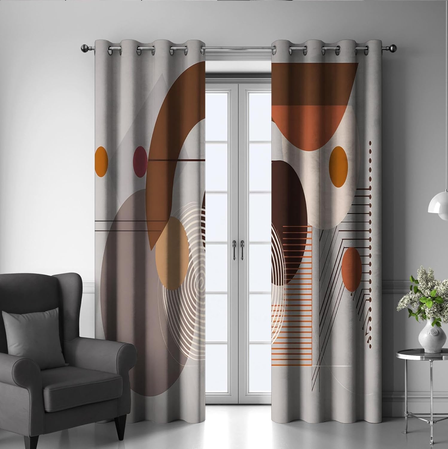 ミッドセンチュリーの抽象的な幾何学模様のカーテン北欧の自由奔放に生きる断熱窓パネルダイニングルームオフィス用2パネルセット 2xB1