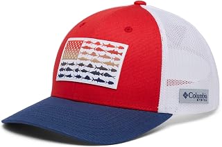 Unisex PFG Mesh Snap Back Fish Flag Ball Cap, Red Spark/White/Carbon, One Size