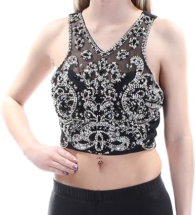 CRYSTAL DOLLS Womens Black Sleeveless V 