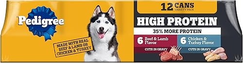 Miniatura 16 de Pedigree Alimento húmedo para perros con alto contenido de proteínas, comida enlatada suave para perros adultos, sabor pollo y pavo, latas de 13.2