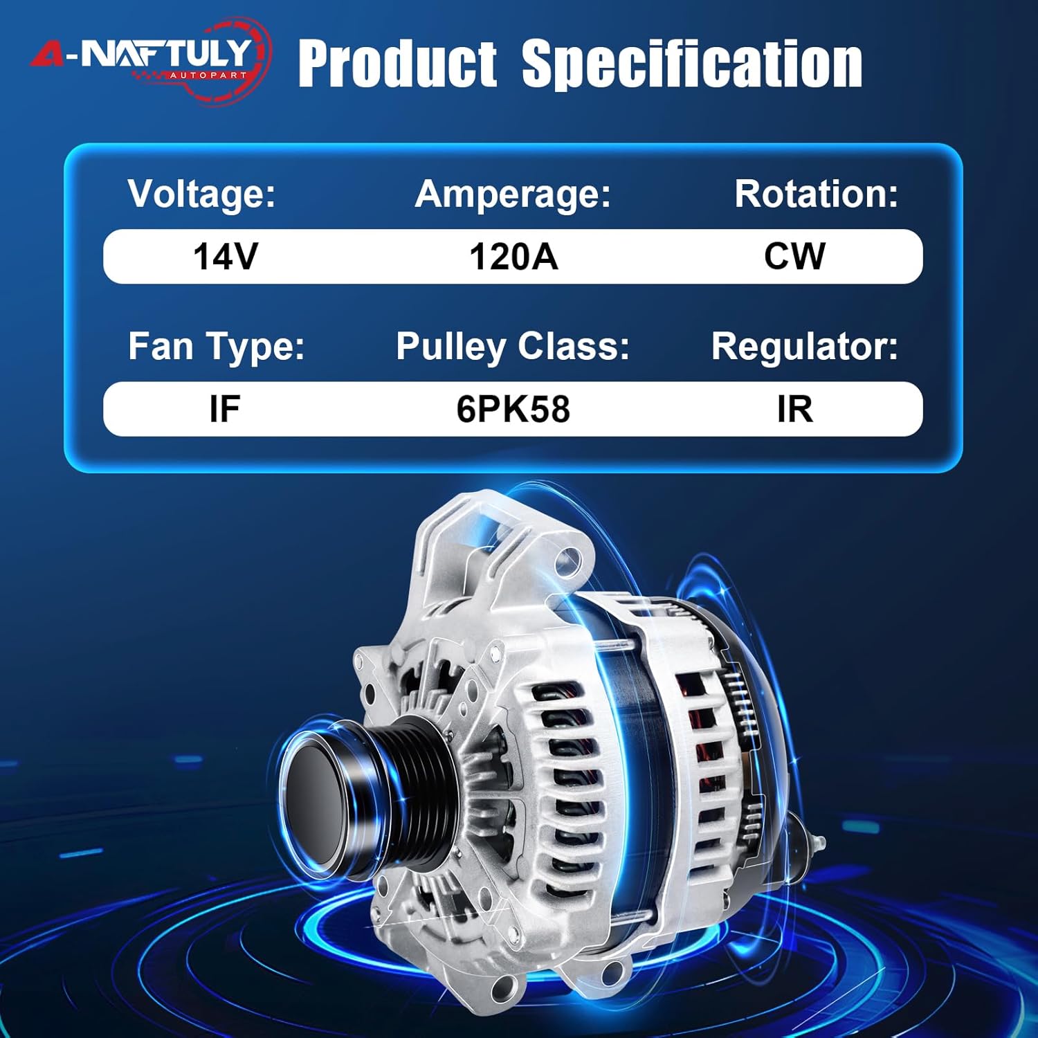 Alternator Fits for Nissan Maxima 3.5L 2004 2005 2006 2007 2008, 120A High Output Alternator Replace# 11017, 400-40032, 90-22-5520, 1-2566-01VA, 23100-7Y020, TG12C014, 2650031, AR101339, AVA0004