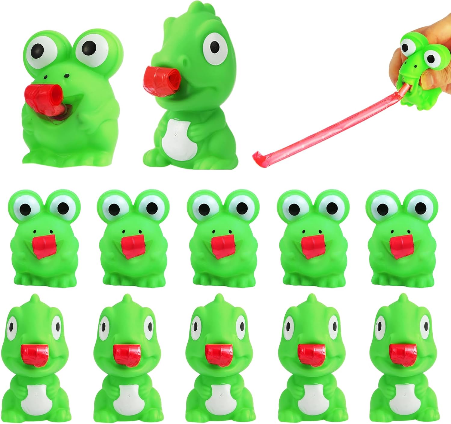 12Pcs Frog & Dinosaur Squeeze Toys, Tongue Out Fidget Toys Party Favors